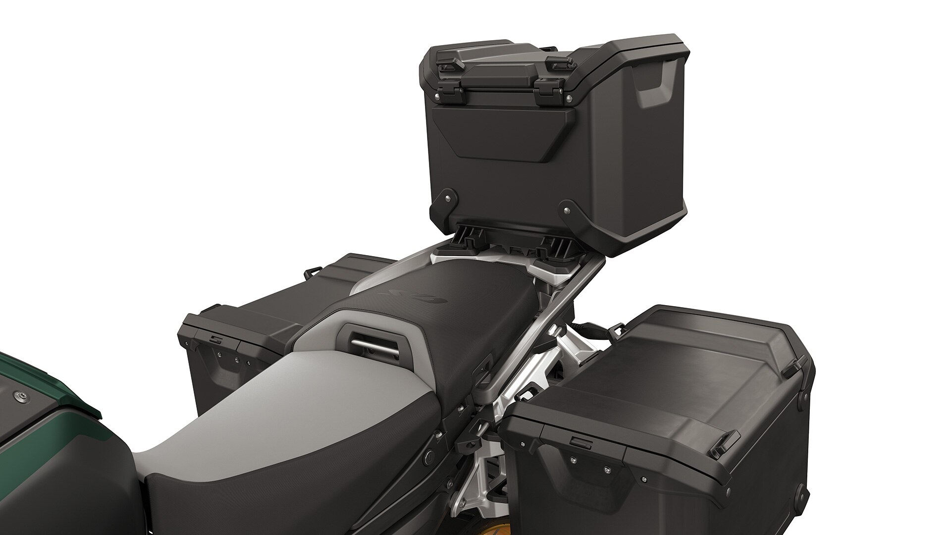 Porte-bagages et support de valise avec valise en aluminium noire et topcase noir