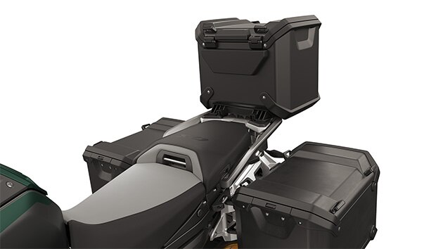 Porte-bagages et support de valise avec valise en aluminium noire et topcase noir