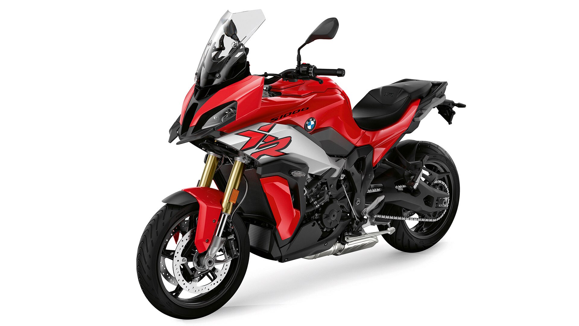 Wir sehen die S 1000 XR in einer Dreiviertel-Frontansicht.