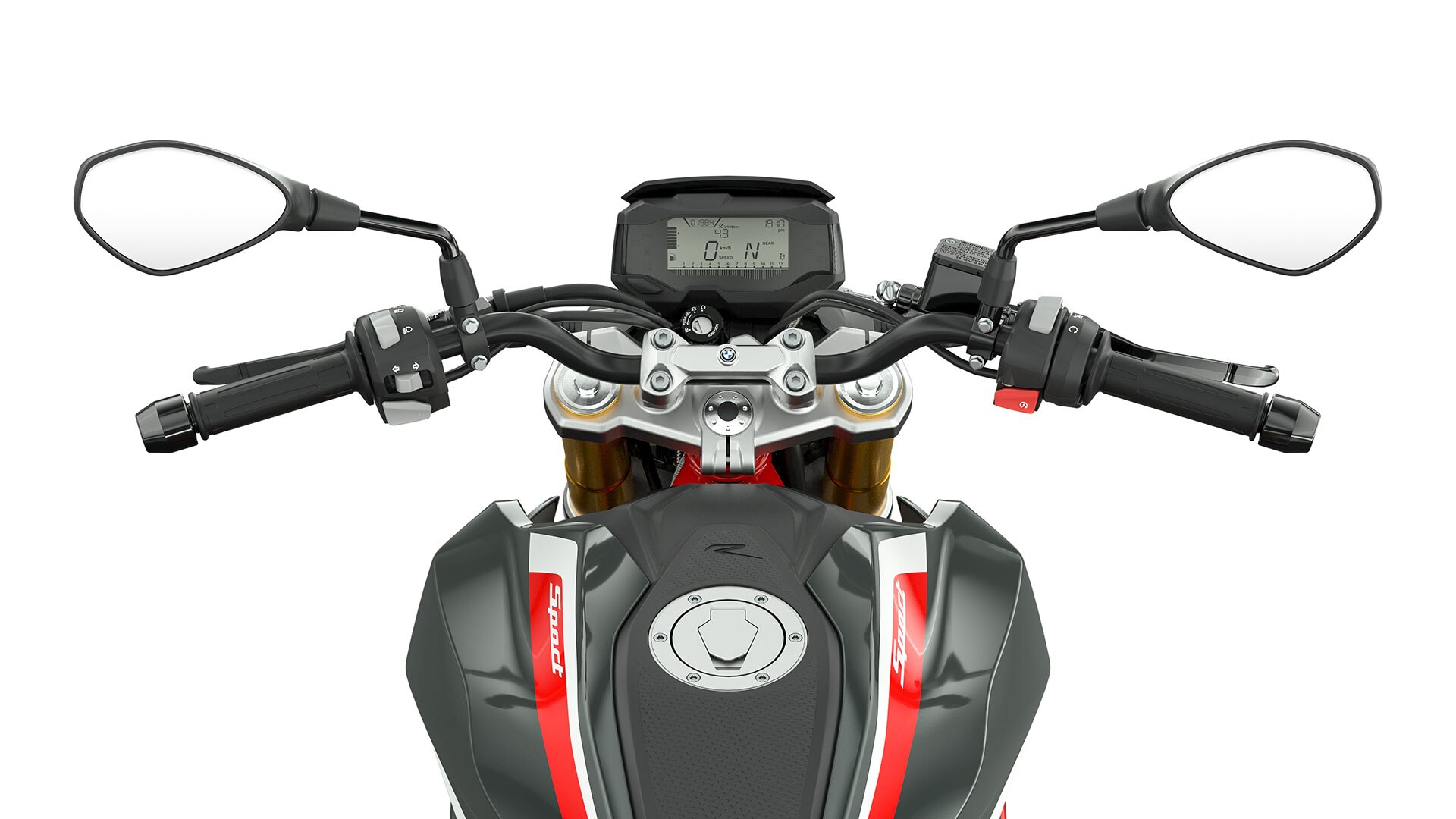 Wir sehen den Lenker und die Bedienelemente der G 310 R.