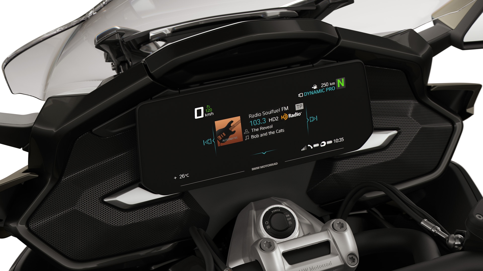 Fokus auf das TFT-Display und die Boxen der K 1600 Grand America.