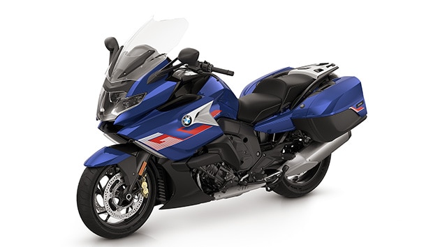 K 1600 GT in Lightwhite uni/Racingblue metallic/ Racingred uni.